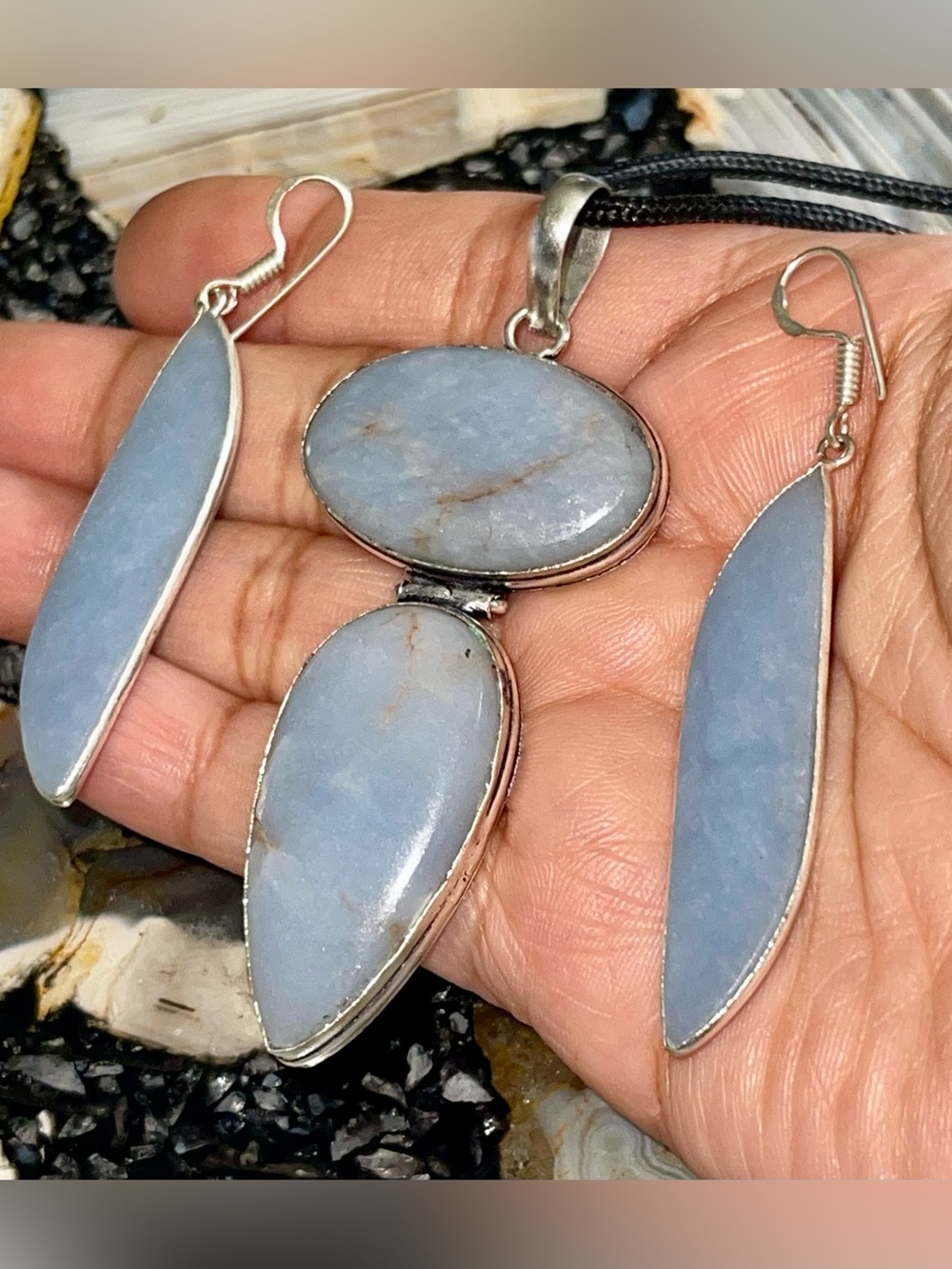 Angelite Anhydrite Pendant & Earrings